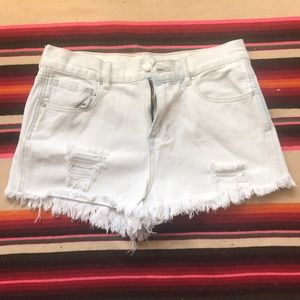 High Rise White Denim Shorts